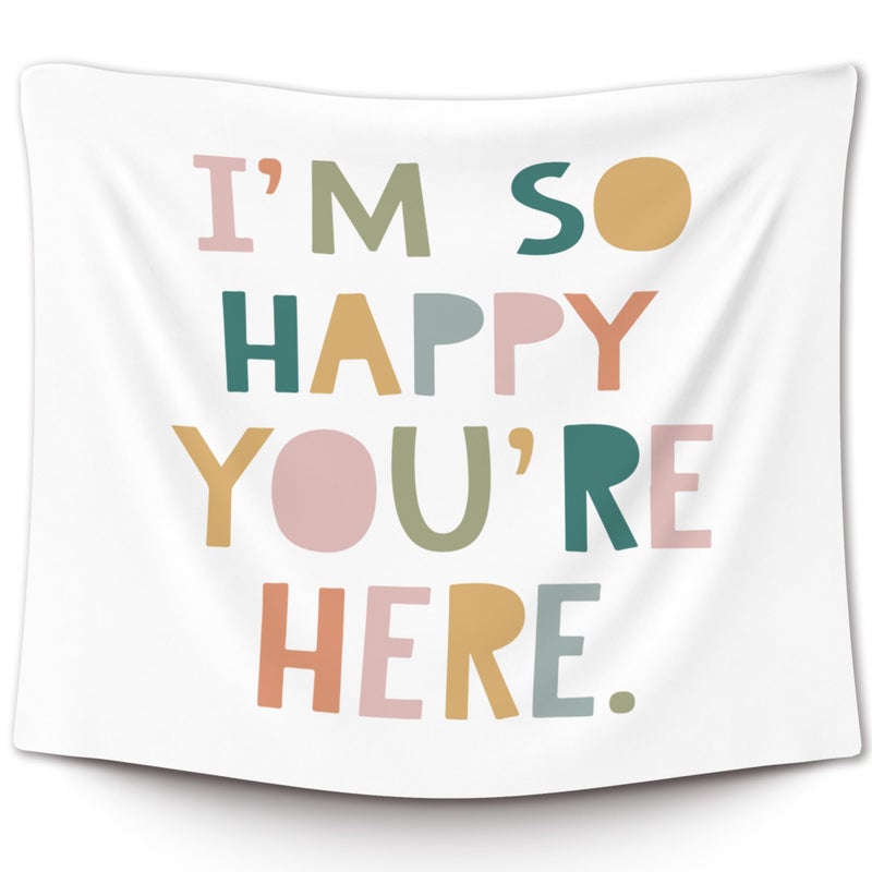 XLDLIOO I'm So Happy You're Here Classroom Wall Tapestry, Inspirational Boho Wall Tapestry Hanging for Bedroom, Educational Welcome Tapestries Wall Decor Art for Kids Dorm Living Room Party 60x50in - Image 1