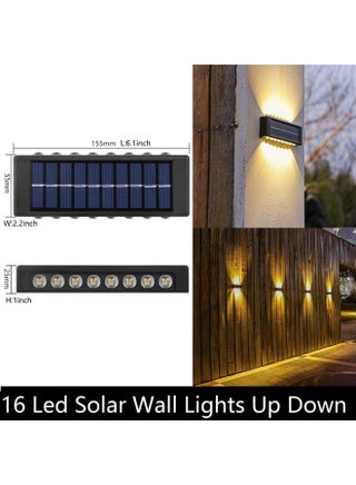 16 Led Up Down Solar Wall Lights, 2 Pack Warm White Solar Fence Lights Waterproof,Black Solar Deck Lighting for House Garden Porch - view 3