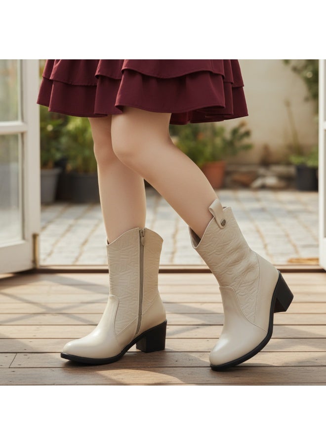 لايف ستيلاش  بوت طويل بكعب جلد انيق LB-36 - بيج - Image 1