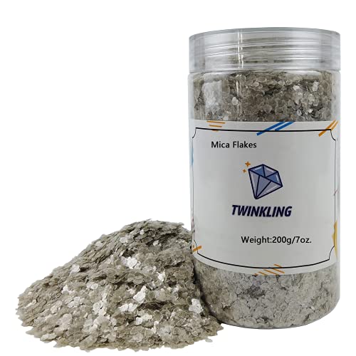 TWINKLING Natural Colored Mica Flakes, Gilding Flake, Mica Flakes Glitter Leaf for DIY Resin Art Crafts, Nail Art, Painting,Jewelry Making, 2-4mm, 150g/5.3oz. (Pure White) - Image 1