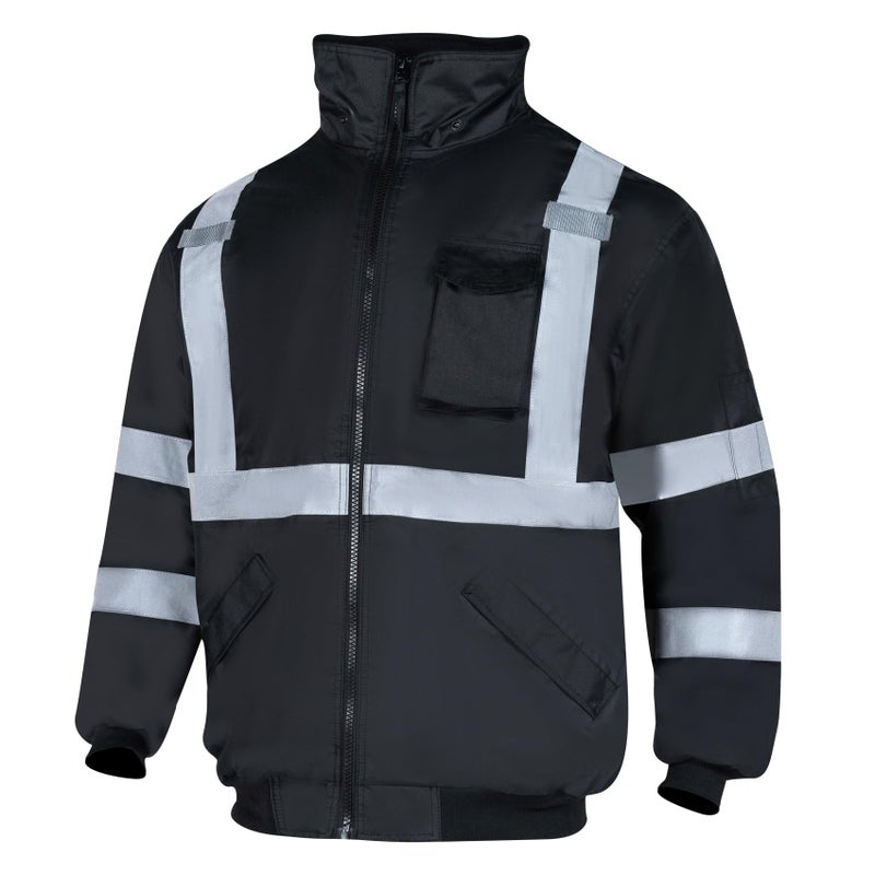VENDACE High Visibility Reflective Safety Jackets for Men Polar Fleece Lining ANSI Class 1 Hi Vis Winter Bomber Jacket Hoodie(Black,XL) - Image 1