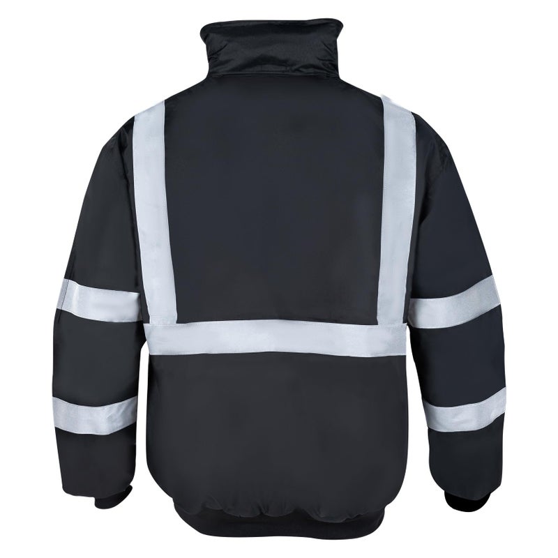 VENDACE High Visibility Reflective Safety Jackets for Men Polar Fleece Lining ANSI Class 1 Hi Vis Winter Bomber Jacket Hoodie(Black,XL) - Image 3