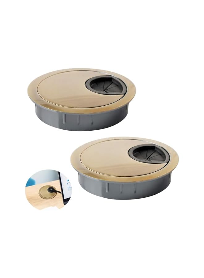 PROMASS 4 Pack Desk Cable Grommet,Gold Metal Cable Hole Cover Table Grommet, Desk Wire Cord Cable Grommets Hole Cover for Managing and Hiding Wire Cord,For Desktop Office, Port Hole Cover - Image 2