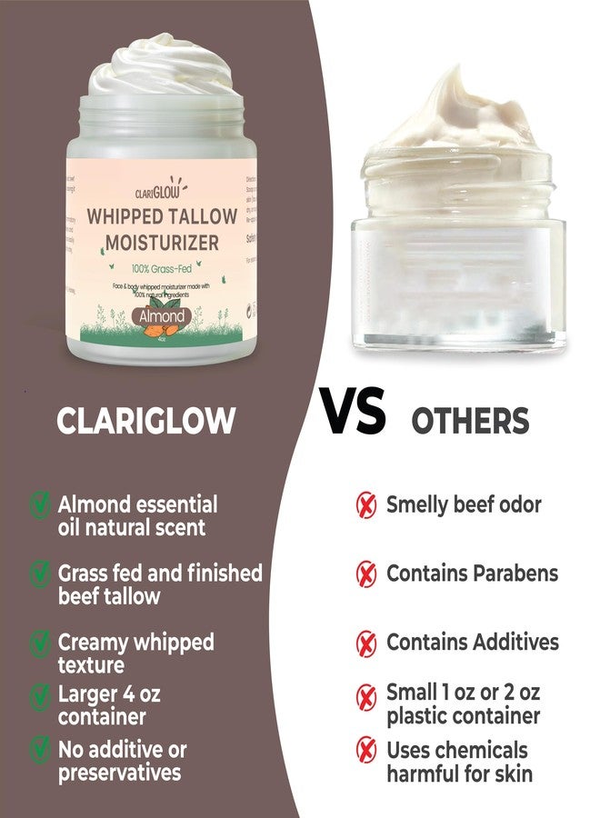 Clariglow Whipped Beef Tallow Face Moisturizer | 100% Grass Fed Beef Tallow Skin Face Balm Cream | Lotion Balm Body Moisturizer with Honey & Almond | 4 oz | Natural Skin Care - Image 3
