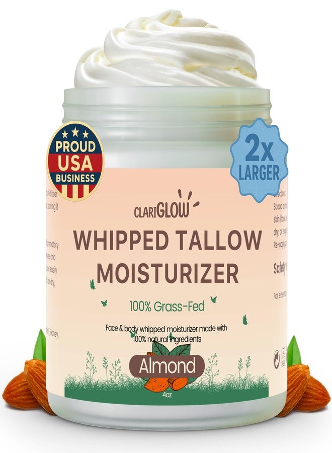 Clariglow Whipped Beef Tallow Face Moisturizer | 100% Grass Fed Beef Tallow Skin Face Balm Cream | Lotion Balm Body Moisturizer with Honey & Almond | 4 oz | Natural Skin Care - Image 1