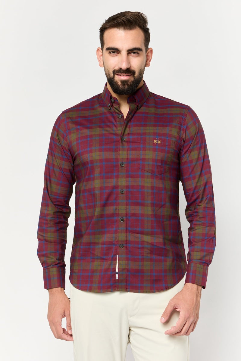 La Martina Men Tailored Fit Long Sleeves Plaid Casual Shirt, Multicolor  - Image 1