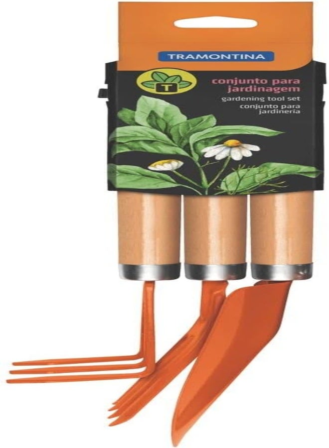 AKDC Tramontina 3 Pieces Garden Tool Set With Special Carbon Steel And Wood Handle Includes Garden Trowel + 3 Teeth Cultivator + 4 Teeth Garden Fork - Image 3