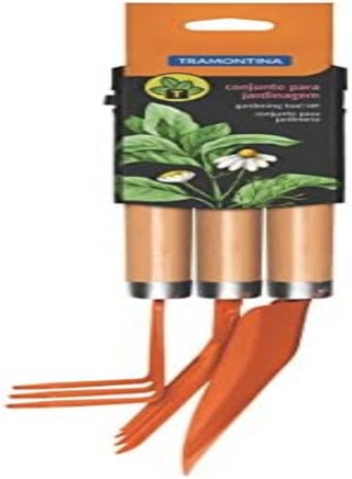 Tramontina 3 Pieces Garden Tool Set With Special Carbon Steel And Wood Handle Includes Garden Trowel + 3 Teeth Cultivator + 4 Teeth Garden Fork