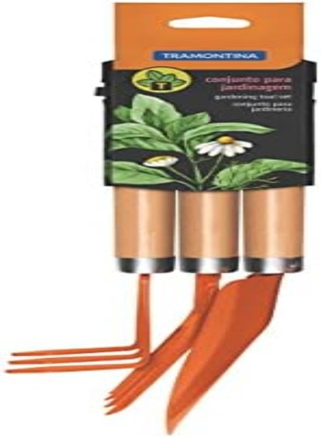 AKDC Tramontina 3 Pieces Garden Tool Set With Special Carbon Steel And Wood Handle Includes Garden Trowel + 3 Teeth Cultivator + 4 Teeth Garden Fork - Image 1