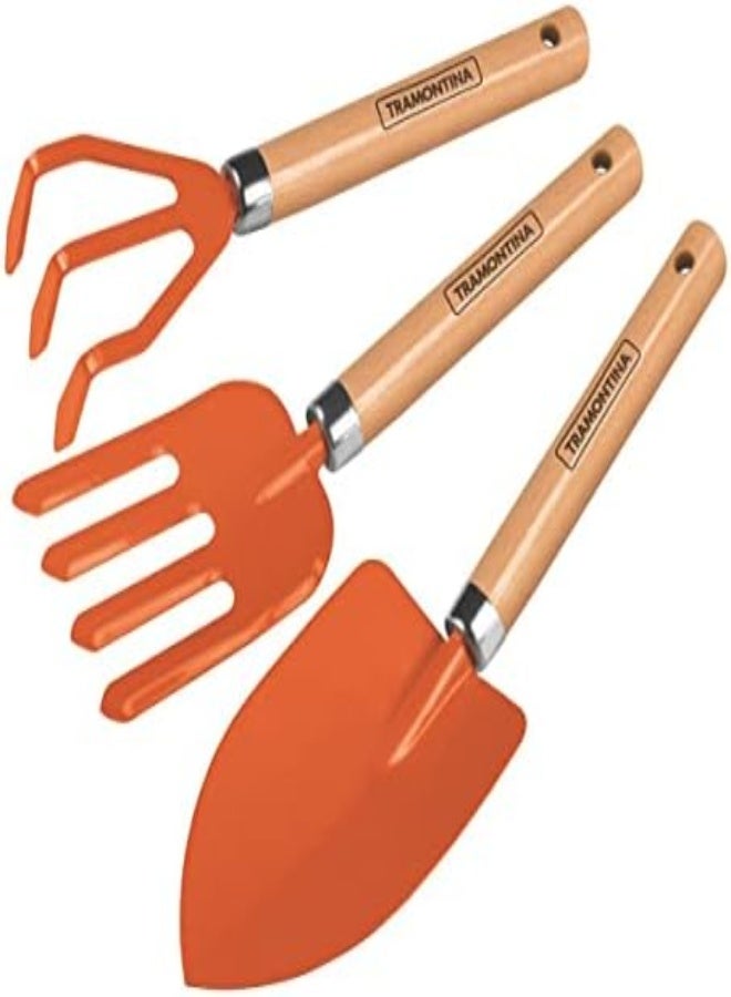 AKDC Tramontina 3 Pieces Garden Tool Set With Special Carbon Steel And Wood Handle Includes Garden Trowel + 3 Teeth Cultivator + 4 Teeth Garden Fork - Image 4
