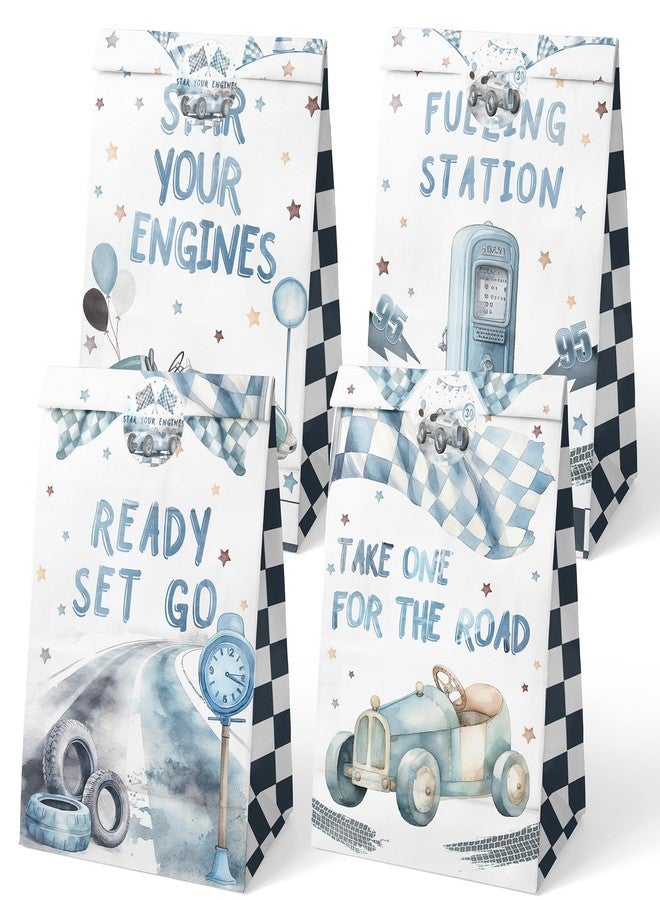 HaPiBiDesign Race Car Party Favor Bags - 24 Pcs with Stickers - Watercolor Race Car Themed Birthday Party Supplies - Image 1