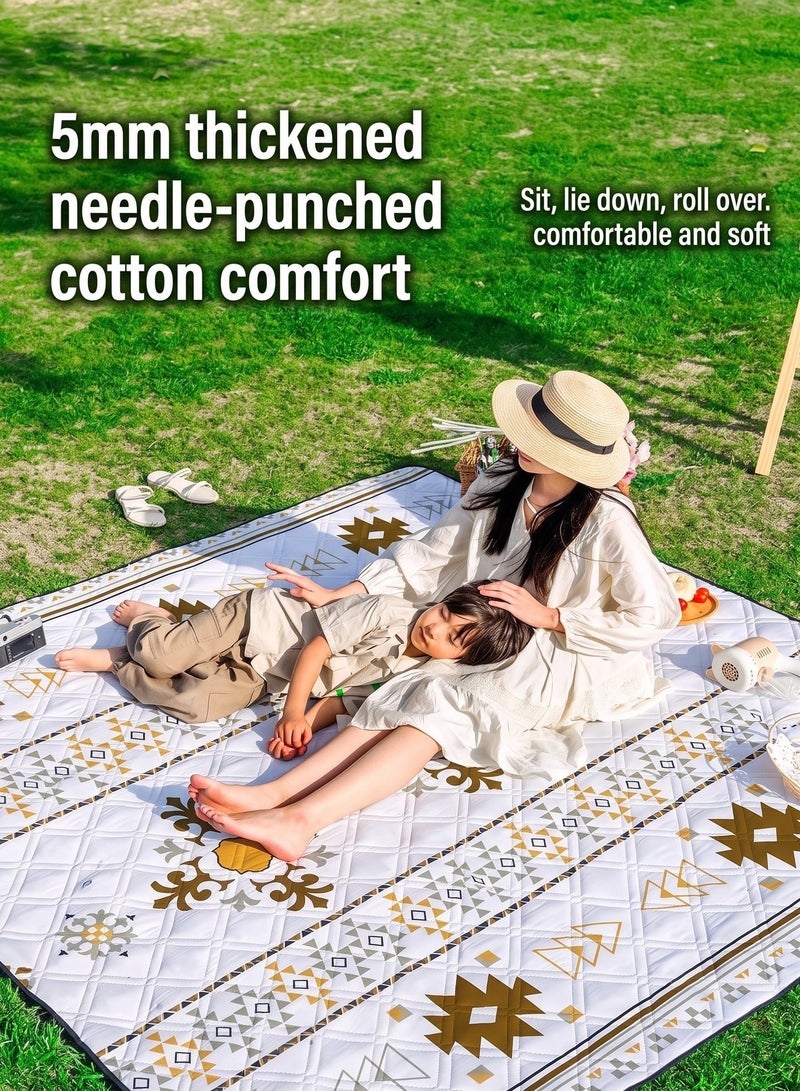 Ssovi 200x200cm 6-Layer Picnic Blanket (5mm Thick), Waterproof Outdoor Mat with Traditional Geometric Pattern, Sandproof Kashta & Camping Blanket - Image 2