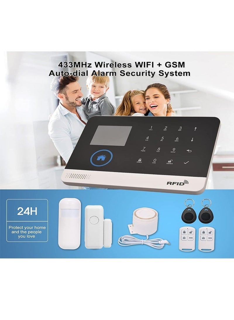 excitat WiFi GSM Home Alarm Security System, 2.4in LCD Wireless DIY Smart Home Burglar Security Alarm System 17 Piece Kit, Compatible with Alexa Google Home Voice Control and Google Assistant - Image 2