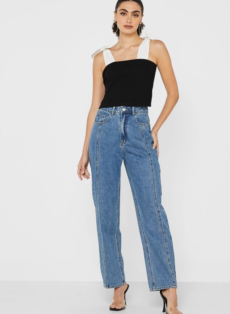 LOST INK High Waist Front Seam Barrel Leg Jeans - Image 1