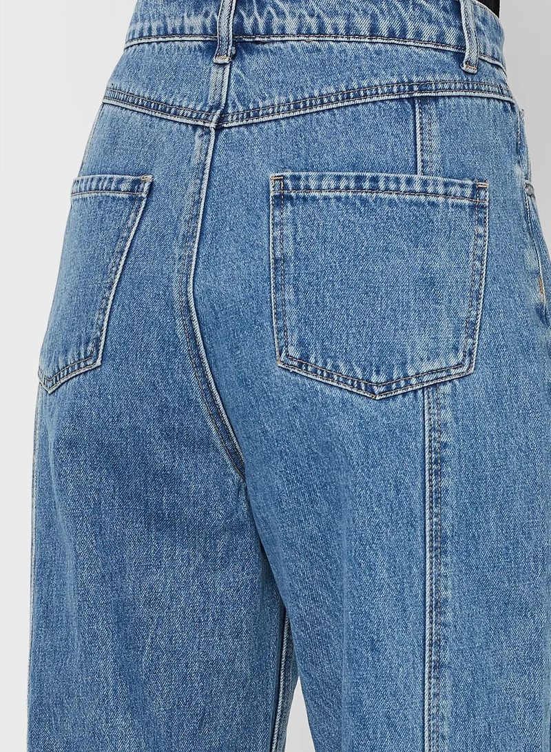 Lost Ink  High Waist Front Seam Barrel Leg Jeans for Women | Best Price UAE