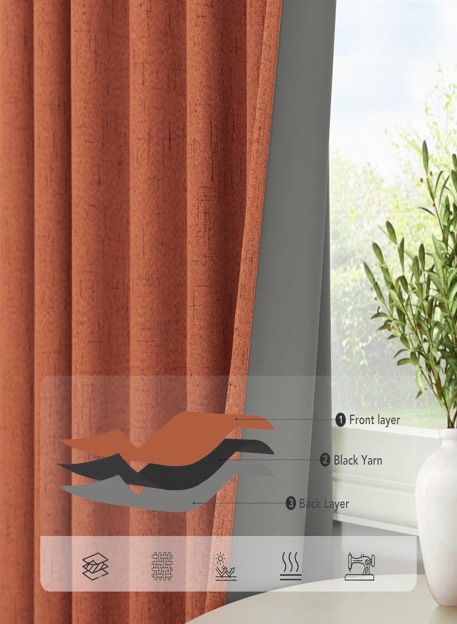 Pitalk ستائر تعتيم بلون الطين المحروق، طولها 84 بوصة، طقم من لوحتين لغرفة المعيشة في الخريف، ستائر تعتيم غربية بنمط بوهيمي من الكتان لغرفة النوم، ستائر عازلة للحرارة بلون الصدأ البرتقالي المحروق، مقاس 52 × 84 بوصة. - Image 5