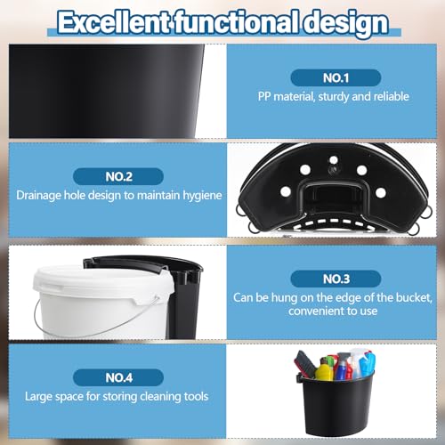 Datanly 4 Pcs Car Detailing Bucket 10.2 x 7.8 x 5.5 Inches Portable Car Washing Bucket Multipurpose Squeegee Hanging Organizer for Accessories Tool Picnic, Black - Image 3
