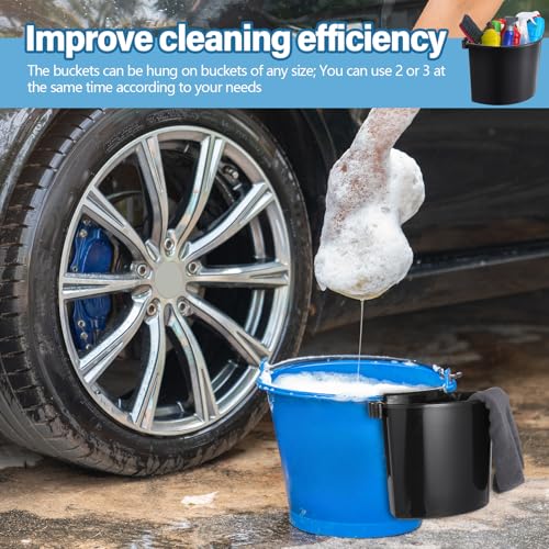 Datanly 4 Pcs Car Detailing Bucket 10.2 x 7.8 x 5.5 Inches Portable Car Washing Bucket Multipurpose Squeegee Hanging Organizer for Accessories Tool Picnic, Black - Image 4