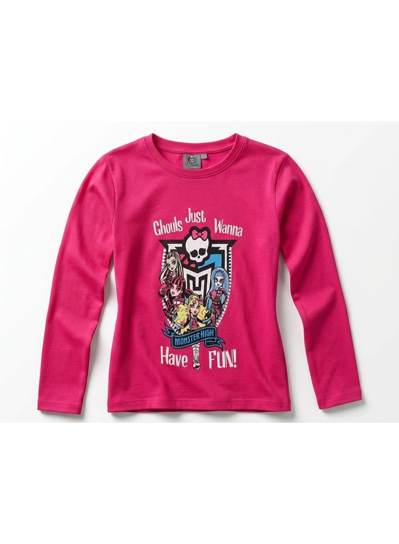 مونستر هاي تي شيرت Monster High بأكمام طويلة مصنوع من القطن بنسبة 100% من Kids TV - Image 1