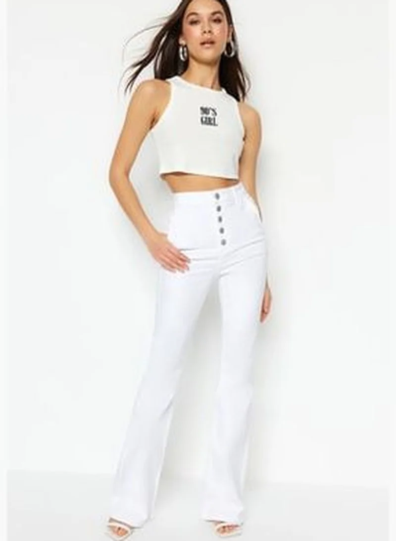 trendyol White High Waist Flare Jeans With Buttons In The Front TWOSS23JE00263