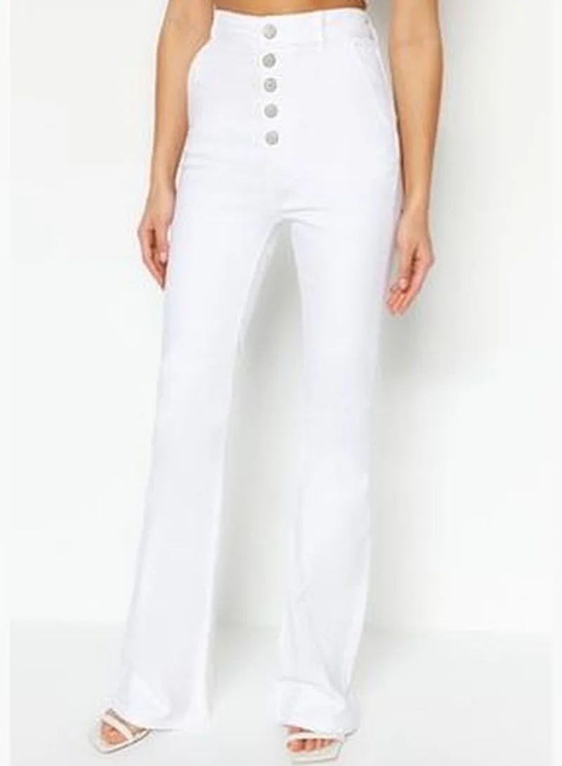 trendyol White High Waist Flare Jeans With Buttons In The Front TWOSS23JE00263