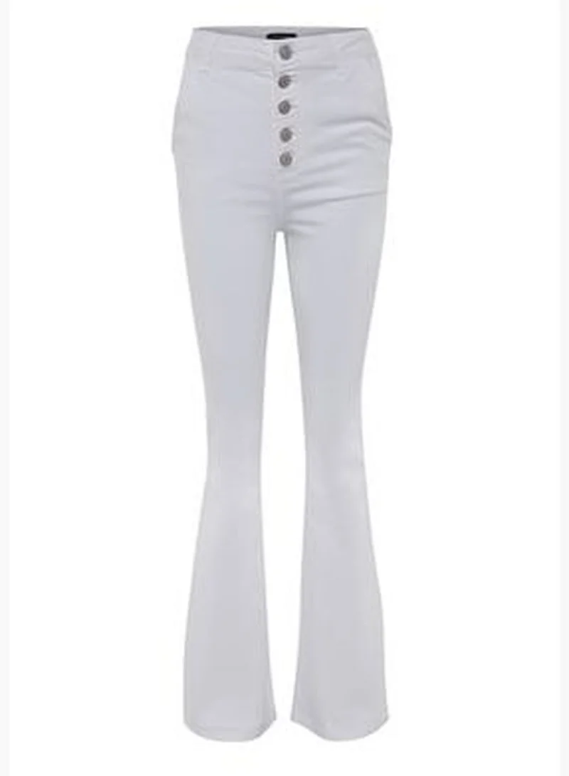 trendyol White High Waist Flare Jeans With Buttons In The Front TWOSS23JE00263