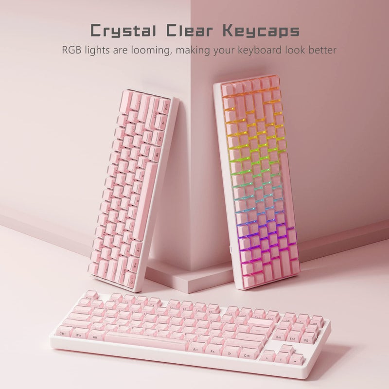 Womier Jelly Keycaps-Lusterfly Cute Keycaps Pink 60 65 75 100 Percent, Side Printed Elegant Key caps Custom113 Keys, OEM Profile for 61/68/84/87/98/100 Cherry Gateron MX Mechanical, Pink - Image 3