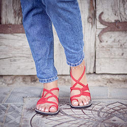 Plaka Palm Leaf Flat Summer Sandals for Women | Perfect for The Beach Walking & Dressy Occasions | Coral Red | Size 8 - Image 4