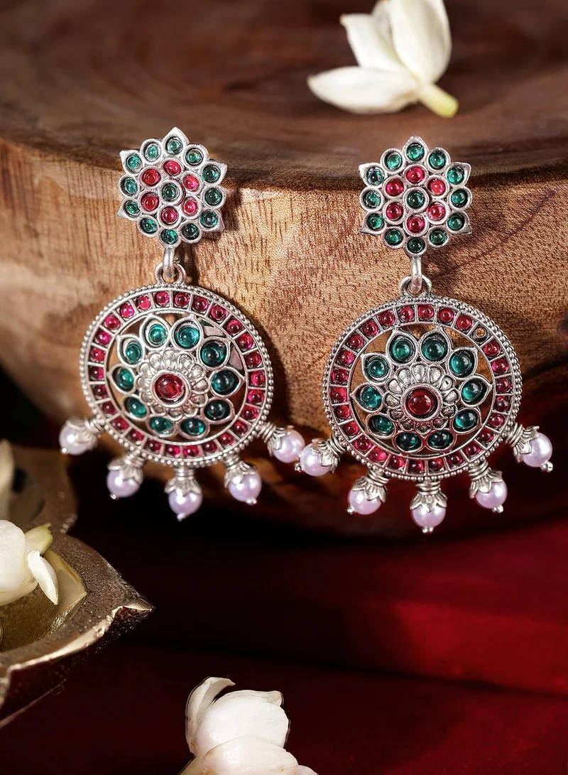 Ishin  Multi Colour Metallic Grey Plated Beads Chandbali Earring for Women | Best Price UAE