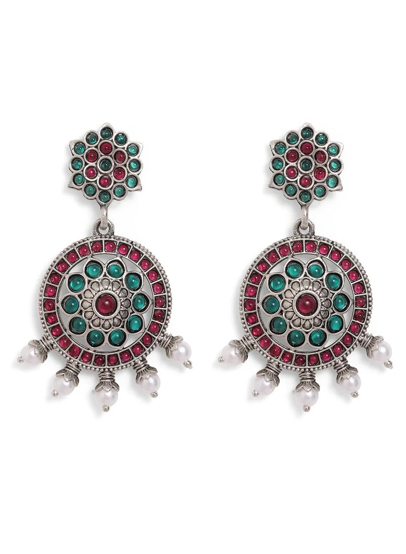 Ishin  Multi Colour Metallic Grey Plated Beads Chandbali Earring for Women | Best Price UAE