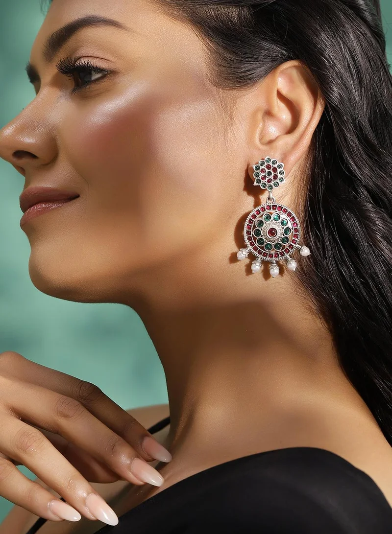 آي شين أقراط شاندهبالي بخرز مطلي باللون الرمادي المعدني متعدد الألوان