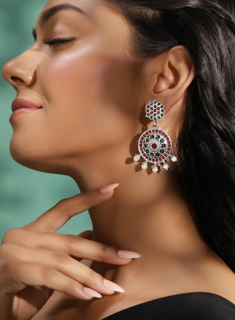 آي شين أقراط شاندهبالي بخرز مطلي باللون الرمادي المعدني متعدد الألوان