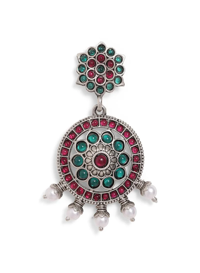 Ishin  Multi Colour Metallic Grey Plated Beads Chandbali Earring for Women | Best Price UAE