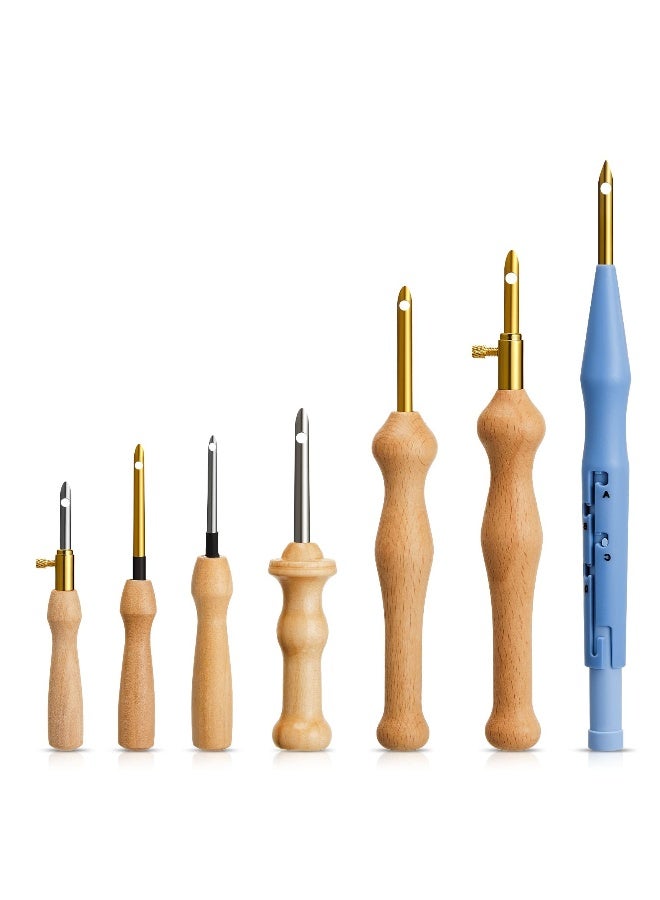 Punch Needle Embroidery Kits, 7 Pcs Adjustable Rug Yarn Punch Needle, Wooden Handle Embroidery Pen,Embroidery Hoops,scissors, Needle Threader, Punch Needle Cloth for DIY Starter Kit