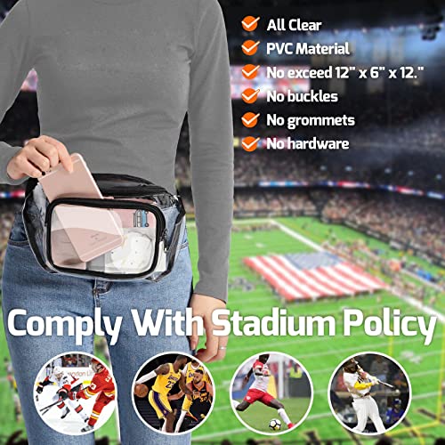 Veckle 2 Pack Clear Fanny Pack Stadium Approved - Adjustable Belt Bag for Women Men Fits Sport Events, Travel, Beach, Concerts, Water-resistant Stadium Waist Bag Transparent Clear Purse - Image 4