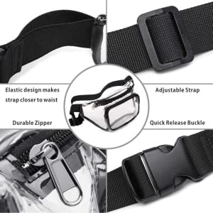 Veckle 2 Pack Clear Fanny Pack Stadium Approved - Adjustable Belt Bag for Women Men Fits Sport Events, Travel, Beach, Concerts, Water-resistant Stadium Waist Bag Transparent Clear Purse - Image 5