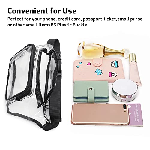 Veckle 2 Pack Clear Fanny Pack Stadium Approved - Adjustable Belt Bag for Women Men Fits Sport Events, Travel, Beach, Concerts, Water-resistant Stadium Waist Bag Transparent Clear Purse - Image 3