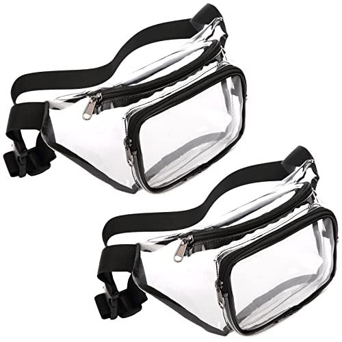 Veckle 2 Pack Clear Fanny Pack Stadium Approved - Adjustable Belt Bag for Women Men Fits Sport Events, Travel, Beach, Concerts, Water-resistant Stadium Waist Bag Transparent Clear Purse - Image 1