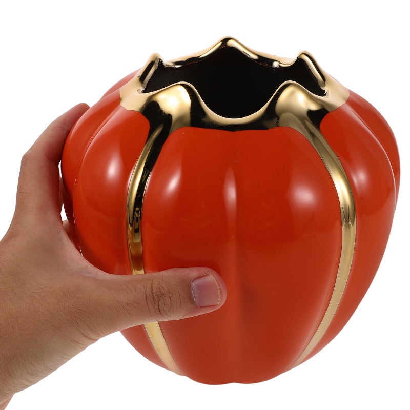 حامل أدوات اليقطين السيراميكي البرتقالي القديم المزخرف بتخزين طاولة حصاد الخريف - Image 5