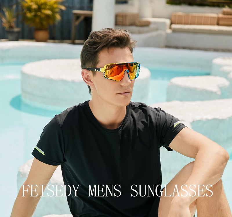 FEISEDY Sports Sunglasses, Polarized Oversized Shield for Women Men Youth, Baseball Cycling Running Outdoor Visor B2988 - Image 2