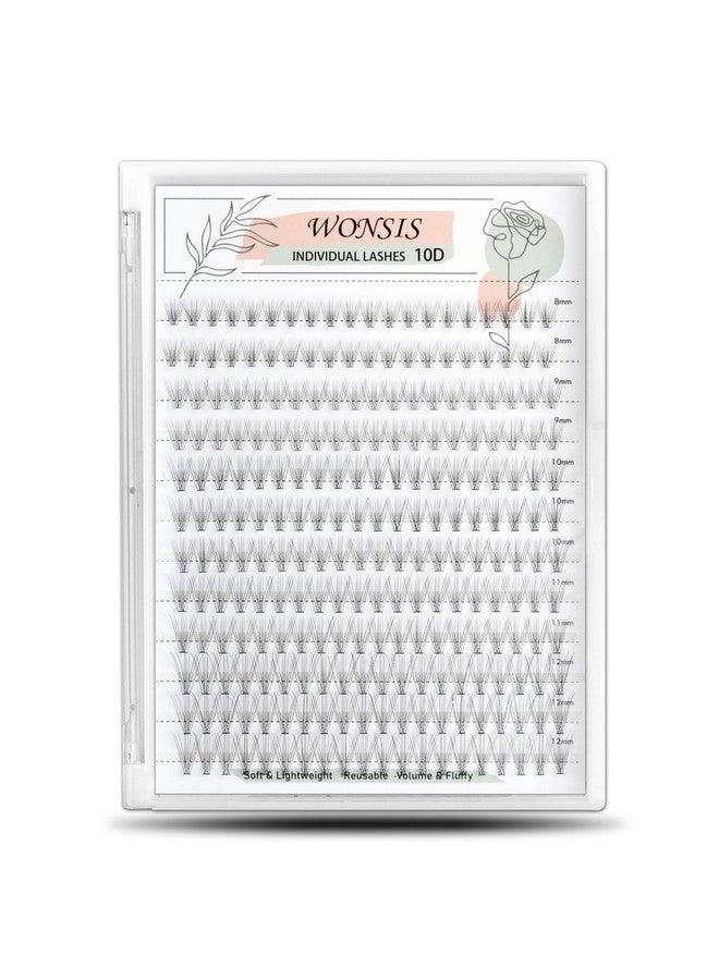 WONSIS Individual Lashes, Lash Clusters, 240 Pcs 10D Individual Lash Extensions, Natural Soft Lightweight Reusable, Thickness 0.07mm C Curl False Eyelashes 8/9/10/11/12mm (10D 8-12mm) - Image 1