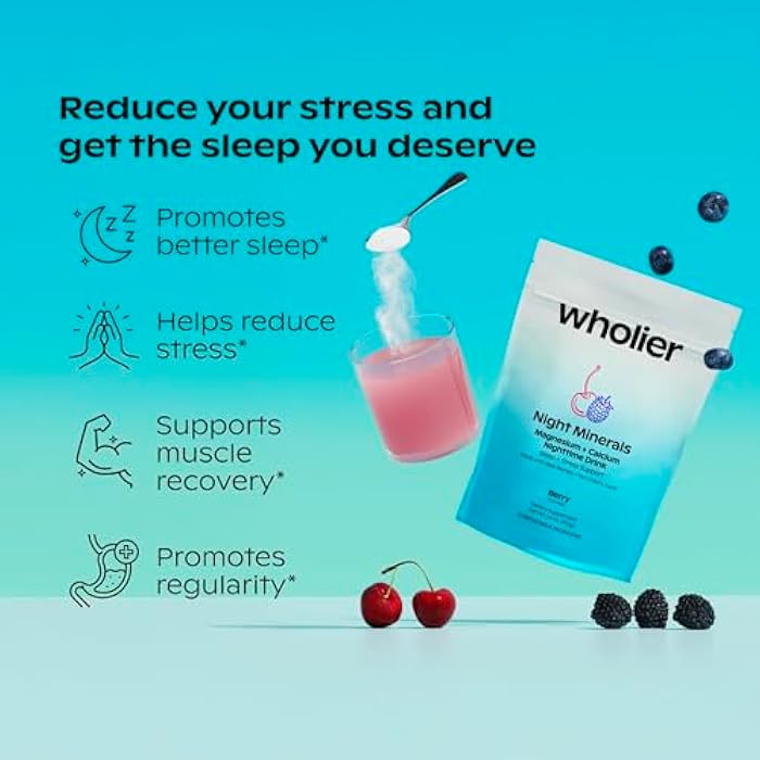 wholier Magnesium Glycinate, Tart Cherry Juice, Chelated Calcium. Calming Nighttime Drink. Natural Support for Sleep, Stress + Relaxation. Night Minerals. (About 25 Servings) - Image 2