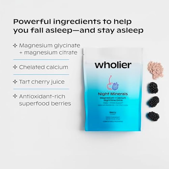 wholier Magnesium Glycinate, Tart Cherry Juice, Chelated Calcium. Calming Nighttime Drink. Natural Support for Sleep, Stress + Relaxation. Night Minerals. (About 25 Servings) - Image 3