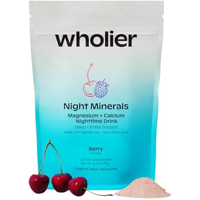 wholier Magnesium Glycinate, Tart Cherry Juice, Chelated Calcium. Calming Nighttime Drink. Natural Support for Sleep, Stress + Relaxation. Night Minerals. (About 25 Servings) - Image 1