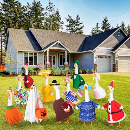 Silicherry 11 Set Holiday Porch Goose Outfits All Seasons Goose Clothes Umbrella Easter Statue Costume for Patio Lawn Outdoor(23",Boy Style) - Image 2