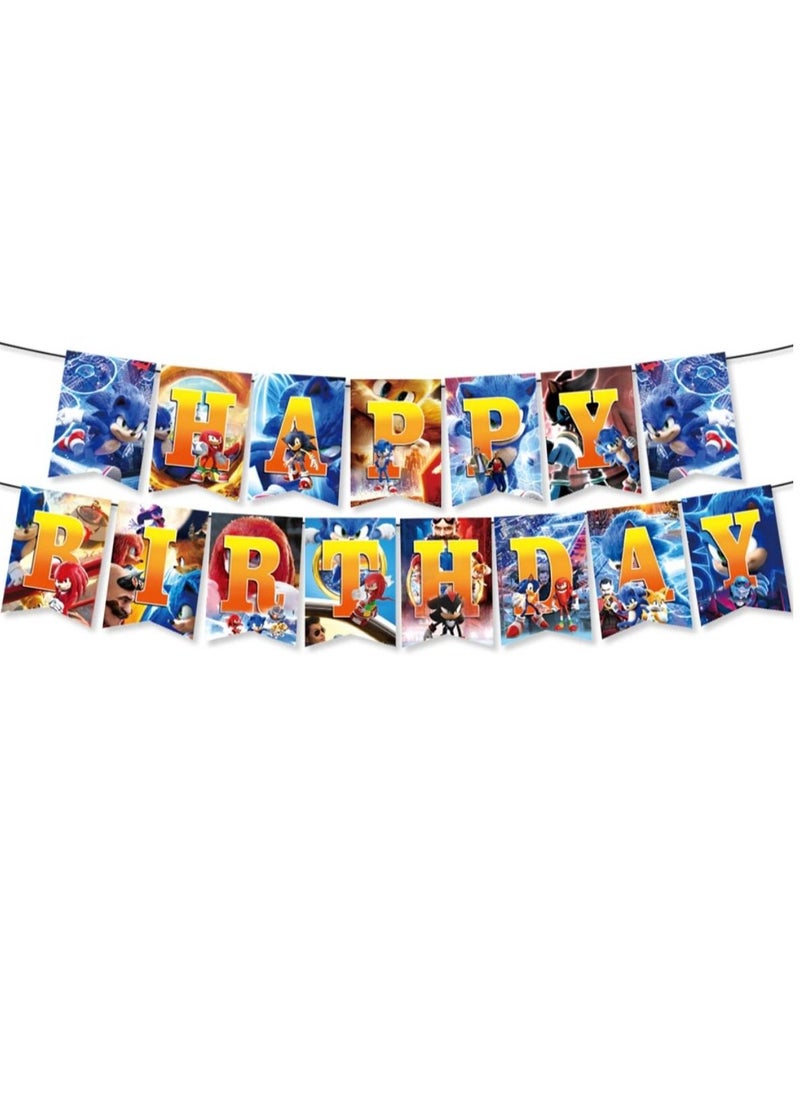 Tamona New Sonic The Hedgehog Two Birthday Party Happy Birthday Banner  - Image 1