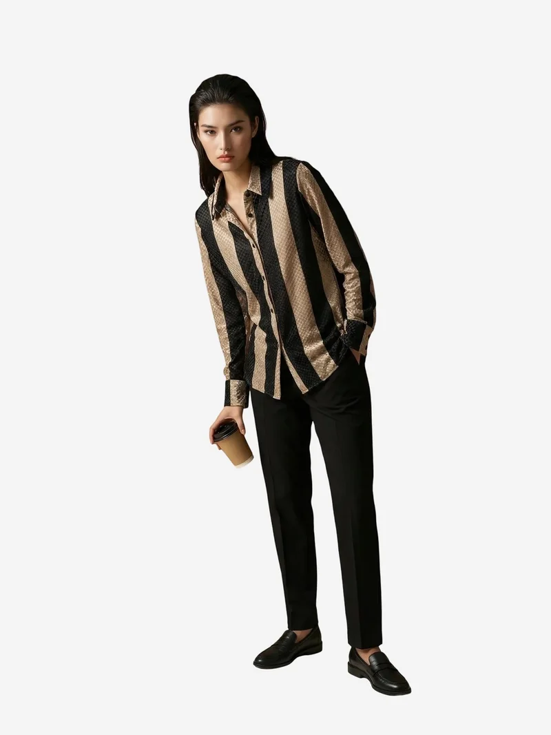 MY FASHION MY FASHION Striped Velvet Weave Button Shirt