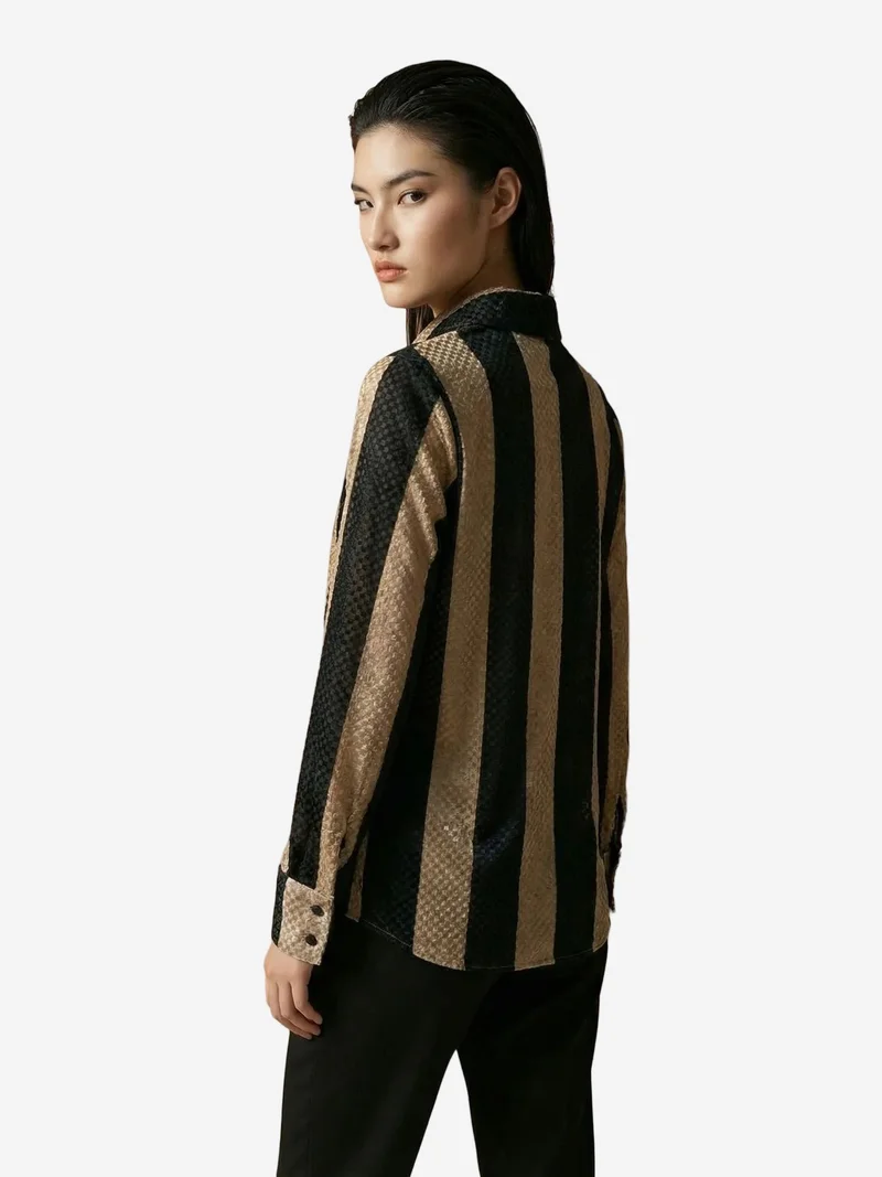 My Fashion Multicolor MY FASHION Striped Velvet Weave Button Shirt for Women | Best Price UAE