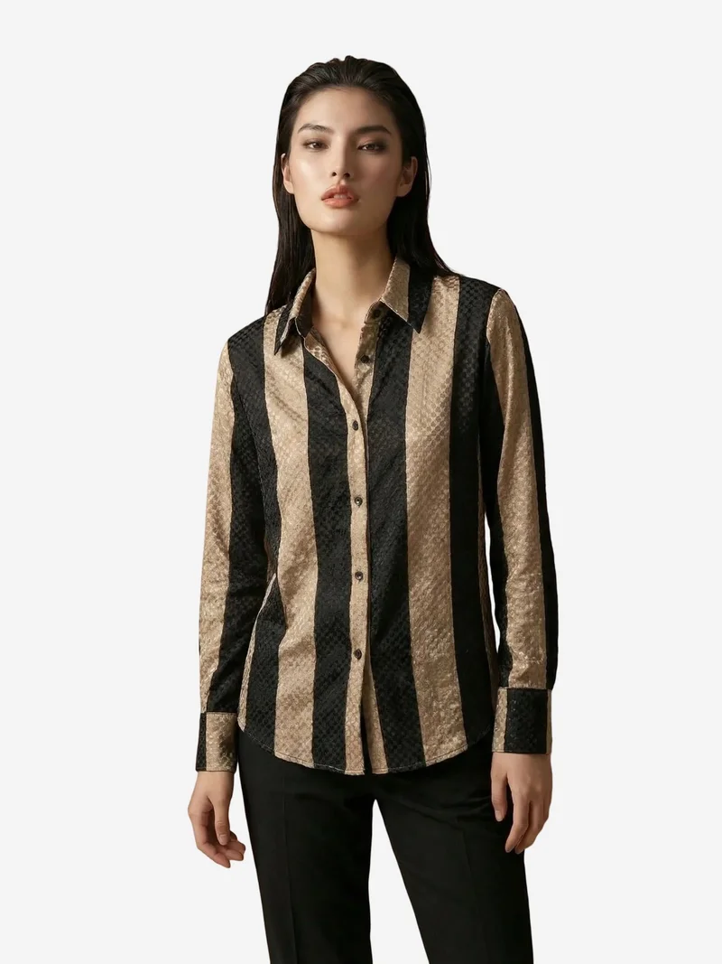 MY FASHION MY FASHION Striped Velvet Weave Button Shirt