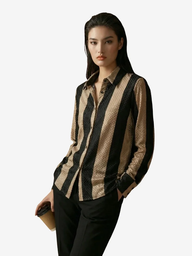 My Fashion Multicolor MY FASHION Striped Velvet Weave Button Shirt for Women | Best Price UAE